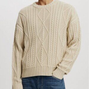 Cotton on Men Cable  Knit Crew Neck Sweater Stone Marle Cable Size XL